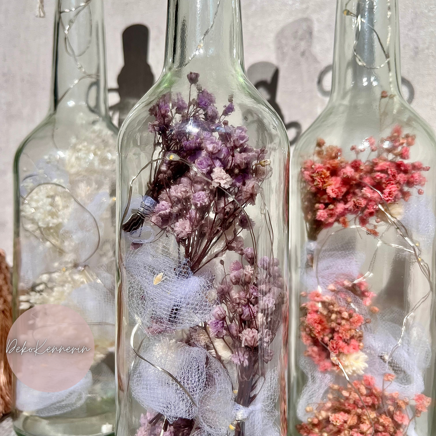 Flowerbottle mit Tüll - Hochzeitsdeko