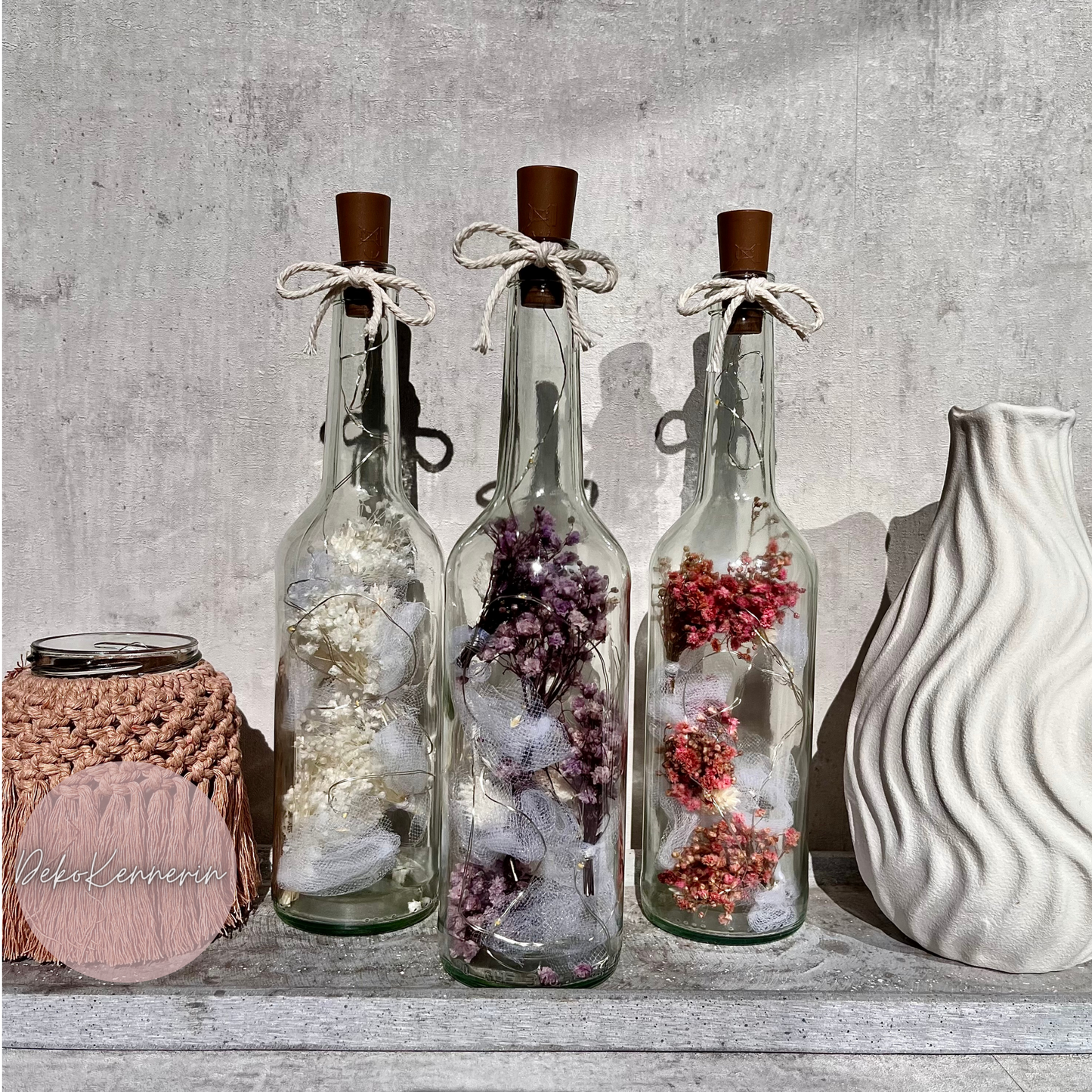 Flowerbottle mit Tüll - Hochzeitsdeko