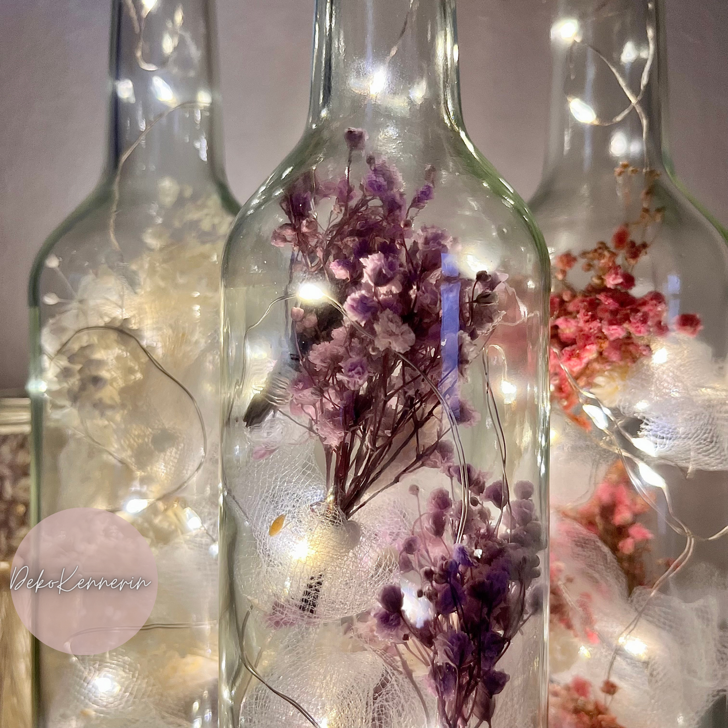 Flowerbottle mit Tüll - Hochzeitsdeko
