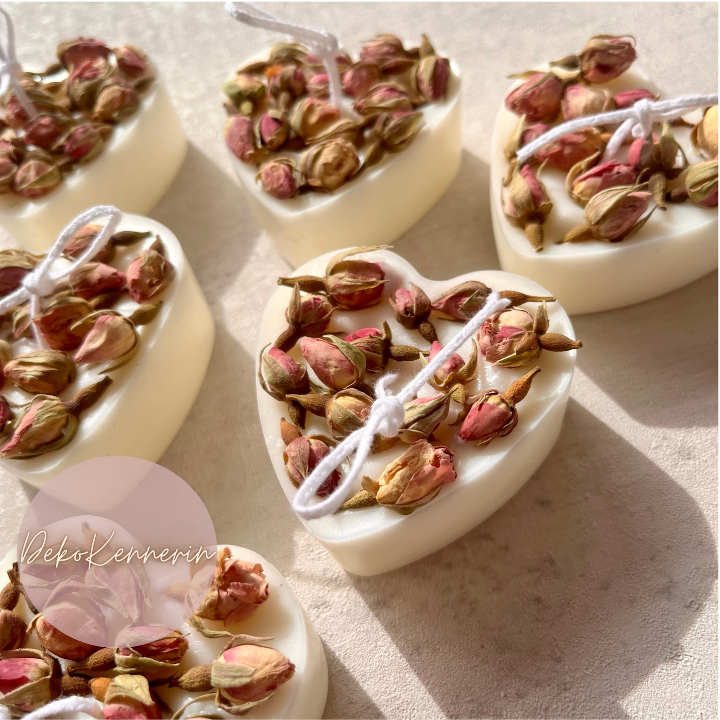 Herz Kerze mit Rosenknospen - Hochzeitsdeko - Gastgeschenk