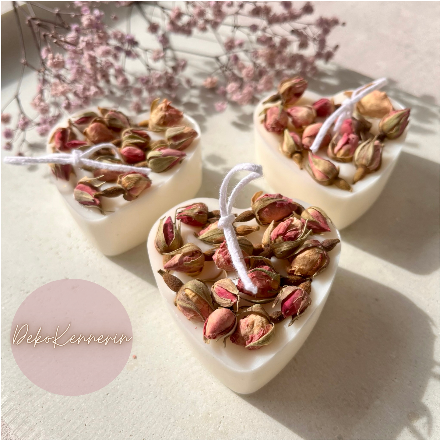Herz Kerze mit Rosenknospen - Hochzeitsdeko - Gastgeschenk