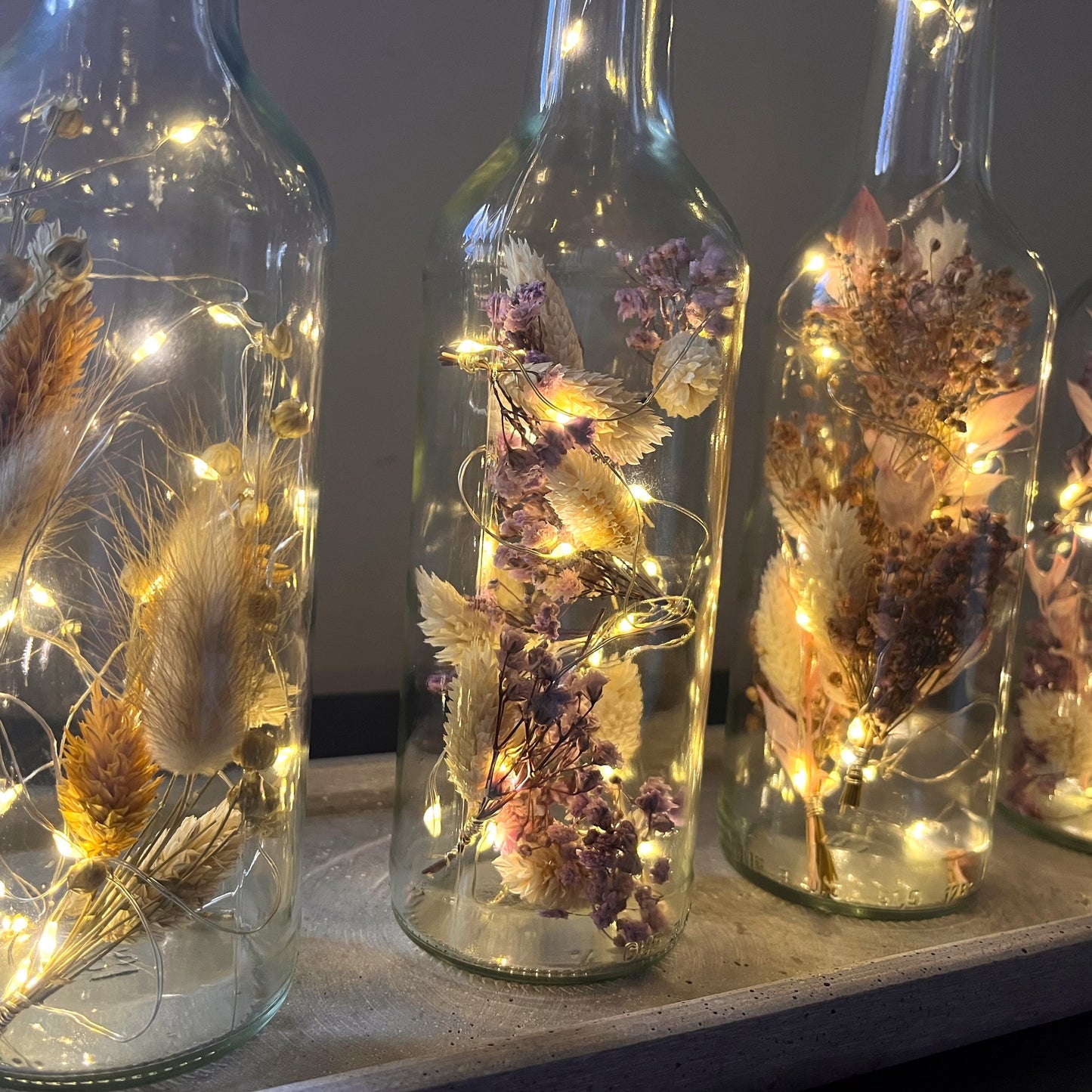 Flowerbottle mit Trockenblumen - Flaschenlicht