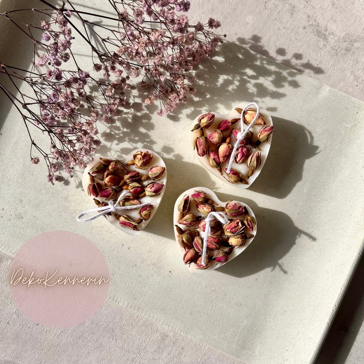 Herz Kerze mit Rosenknospen - Hochzeitsdeko - Gastgeschenk