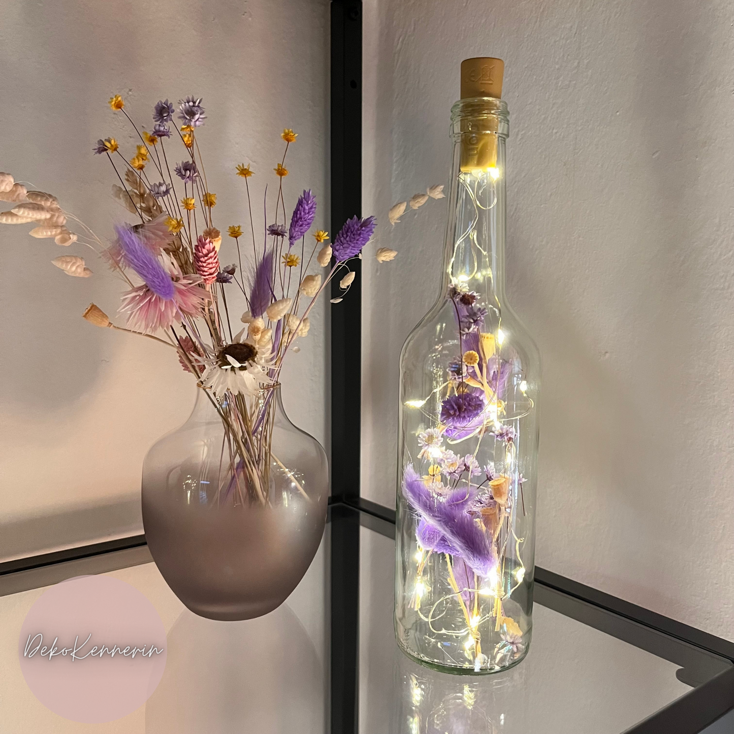 Flowerbottle mit Trockenblumen - Trockenblumendeko