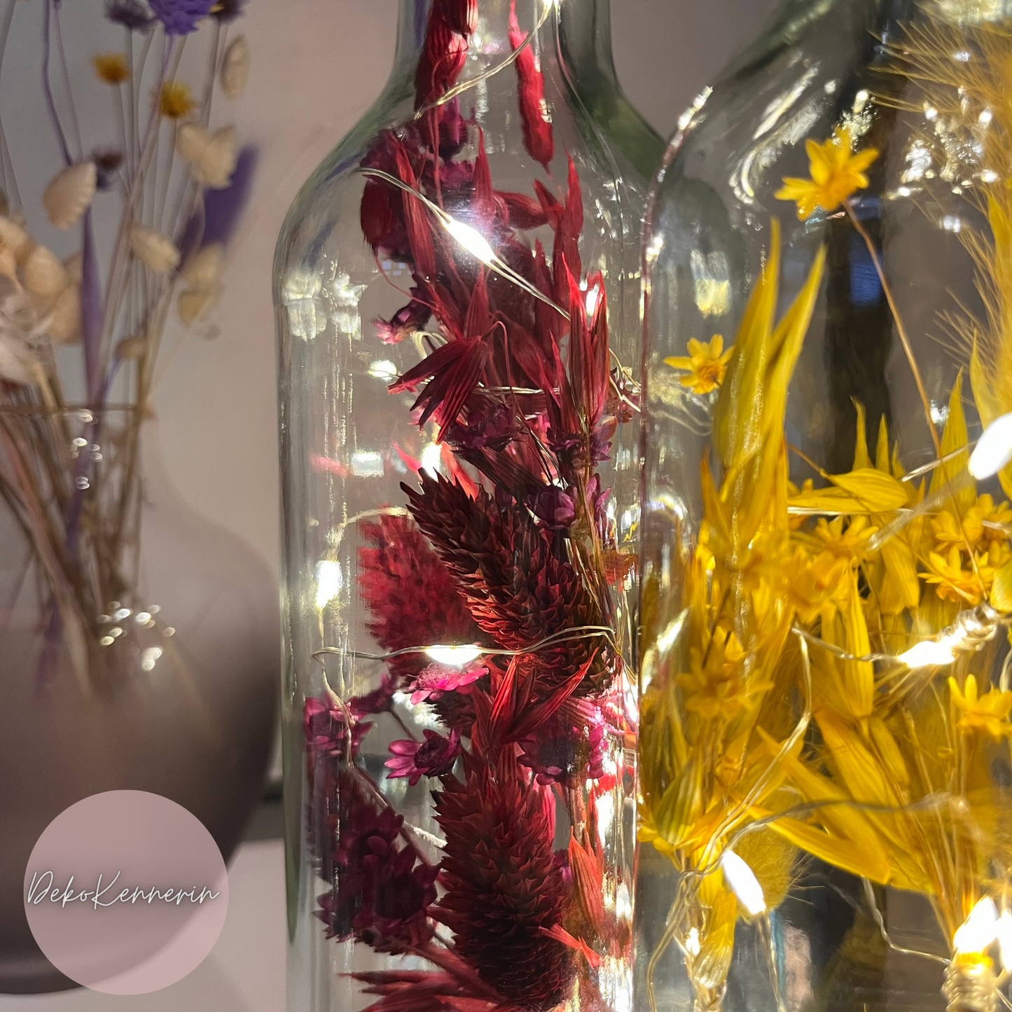 Flowerbottle mit Trockenblumen - Trockenblumendeko