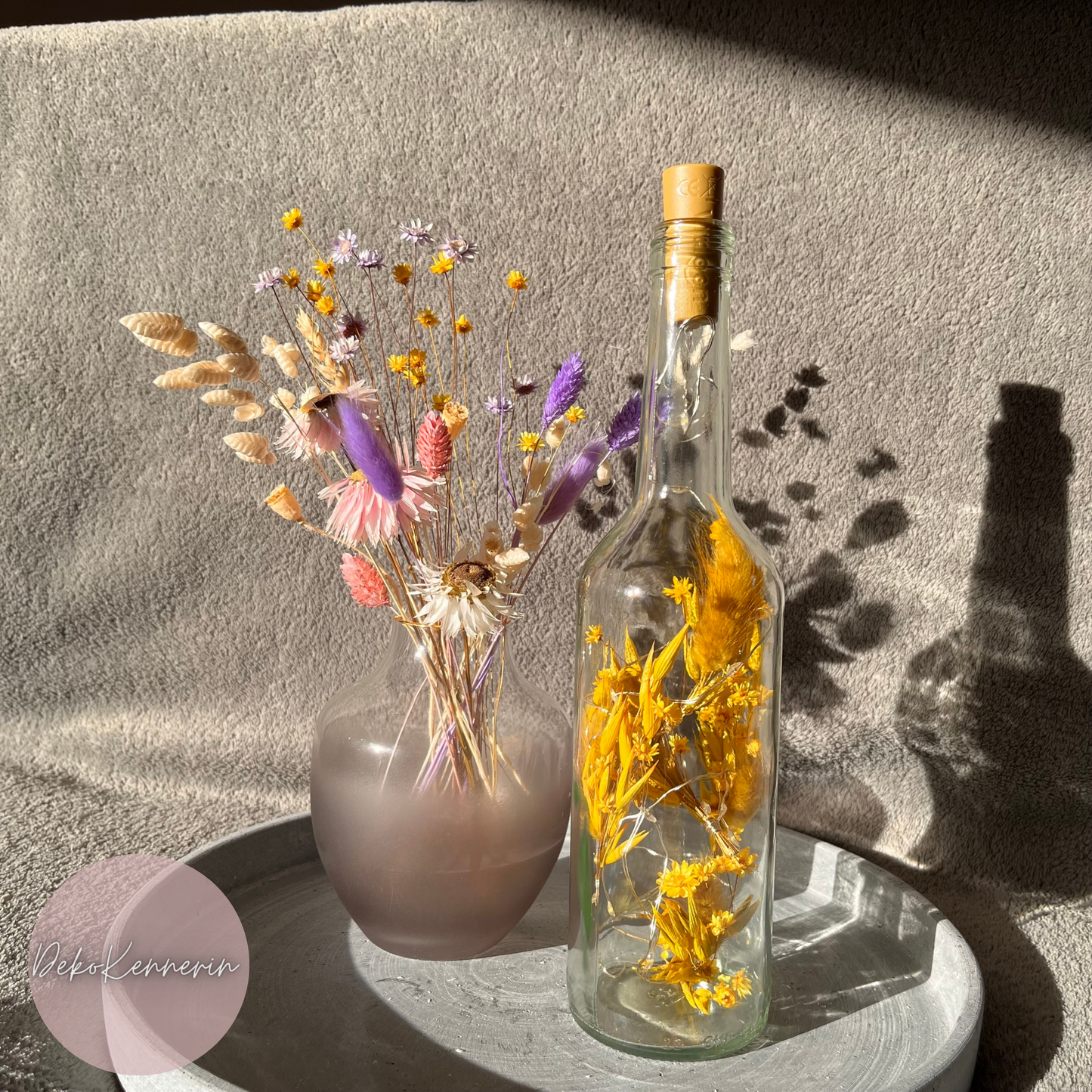 Flowerbottle mit Trockenblumen - Trockenblumendeko