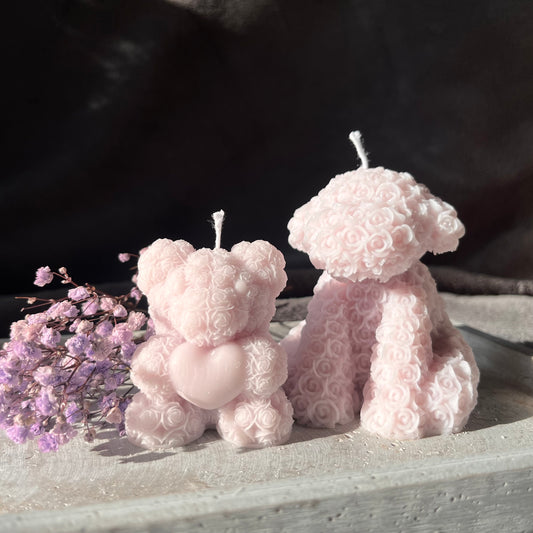 Teddybär mit Rosenmuster und Herz - Rosenbär