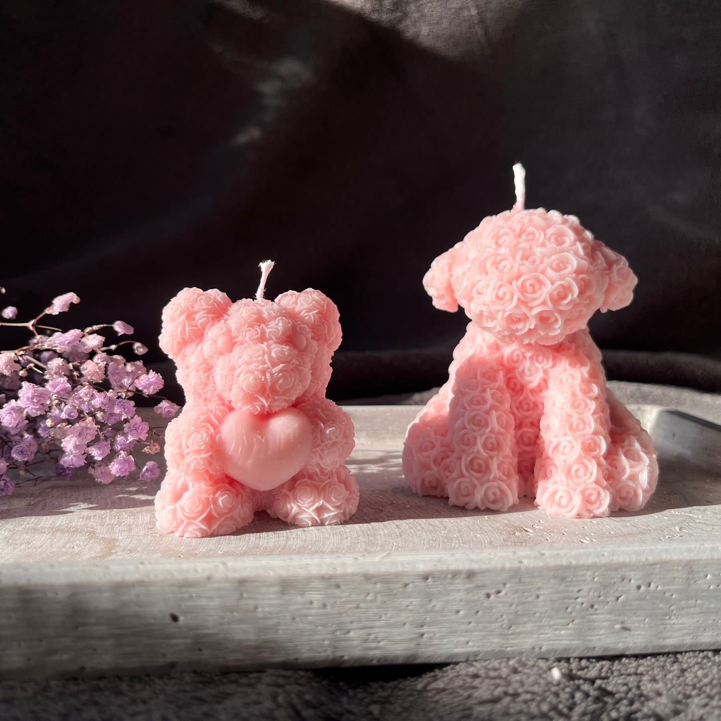 Teddybär mit Rosenmuster und Herz - Rosenbär