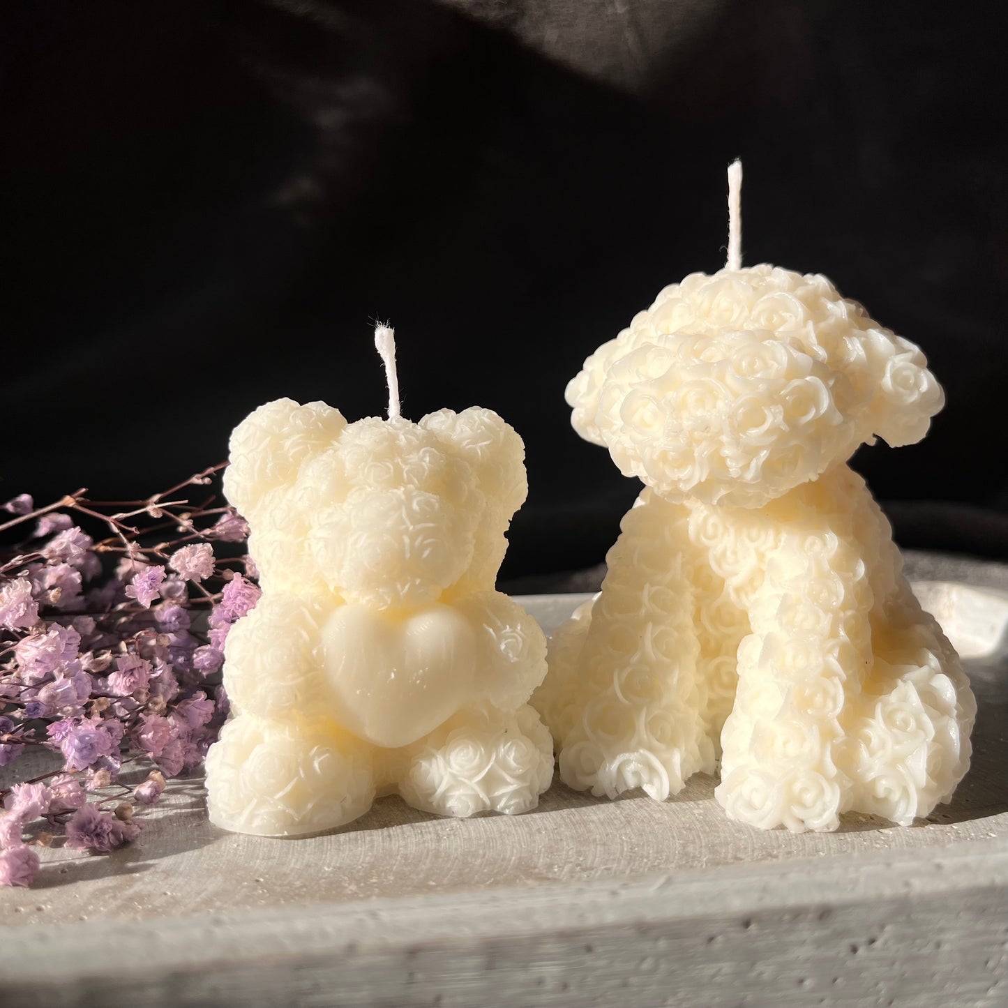 Teddybär mit Rosenmuster und Herz - Rosenbär