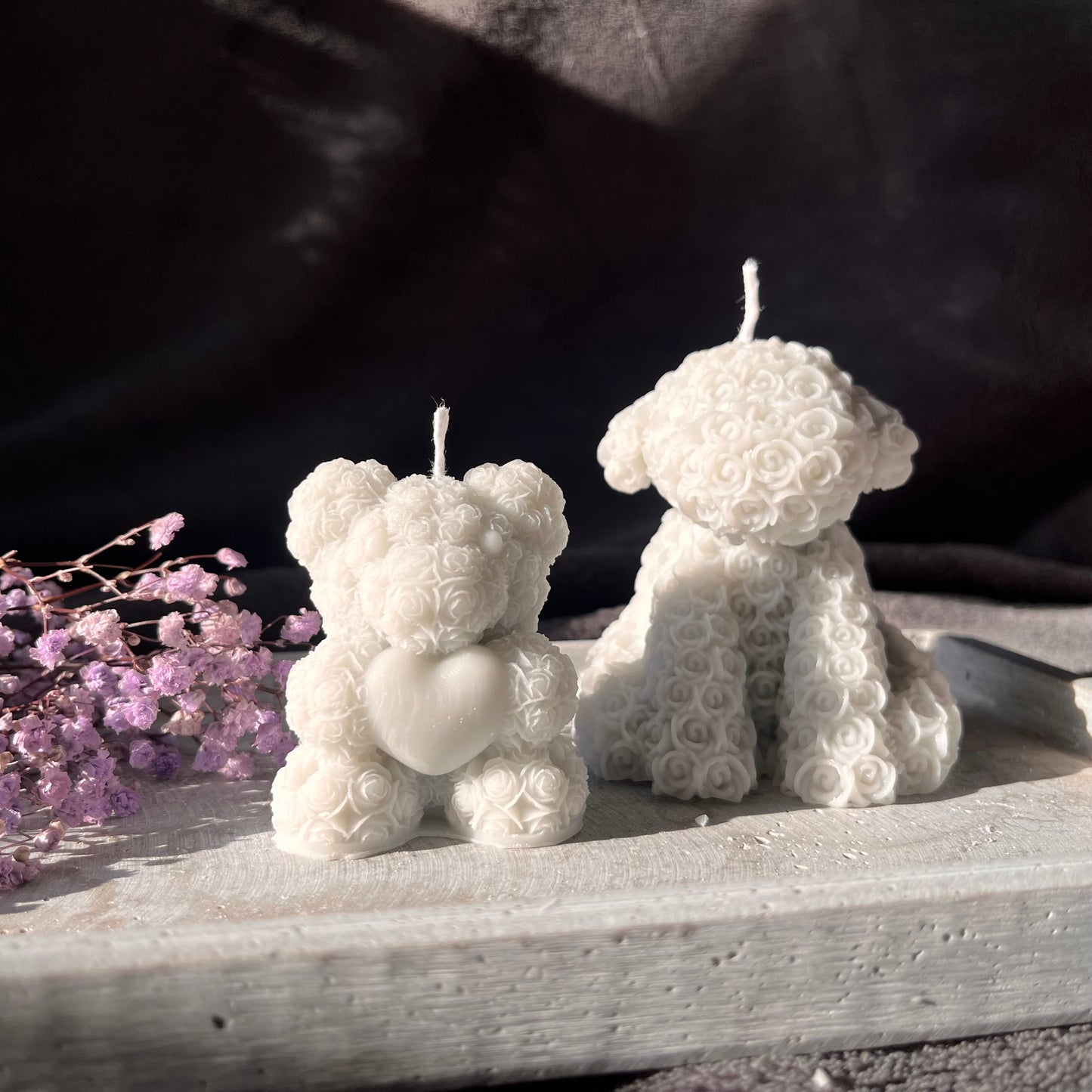 Teddybär mit Rosenmuster und Herz - Rosenbär