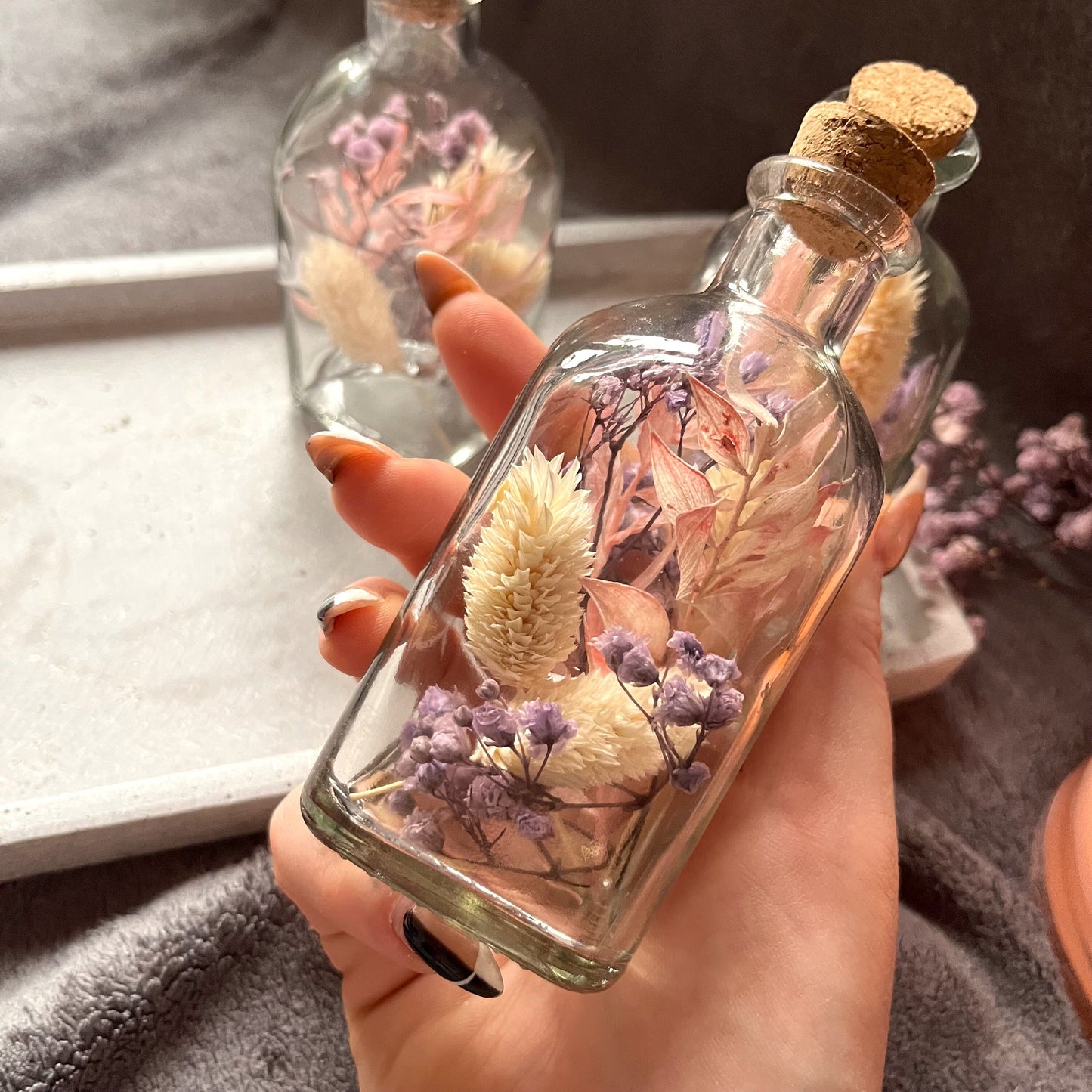 Flowerbottle mit Trockenblumen Mini - Schleierkraut