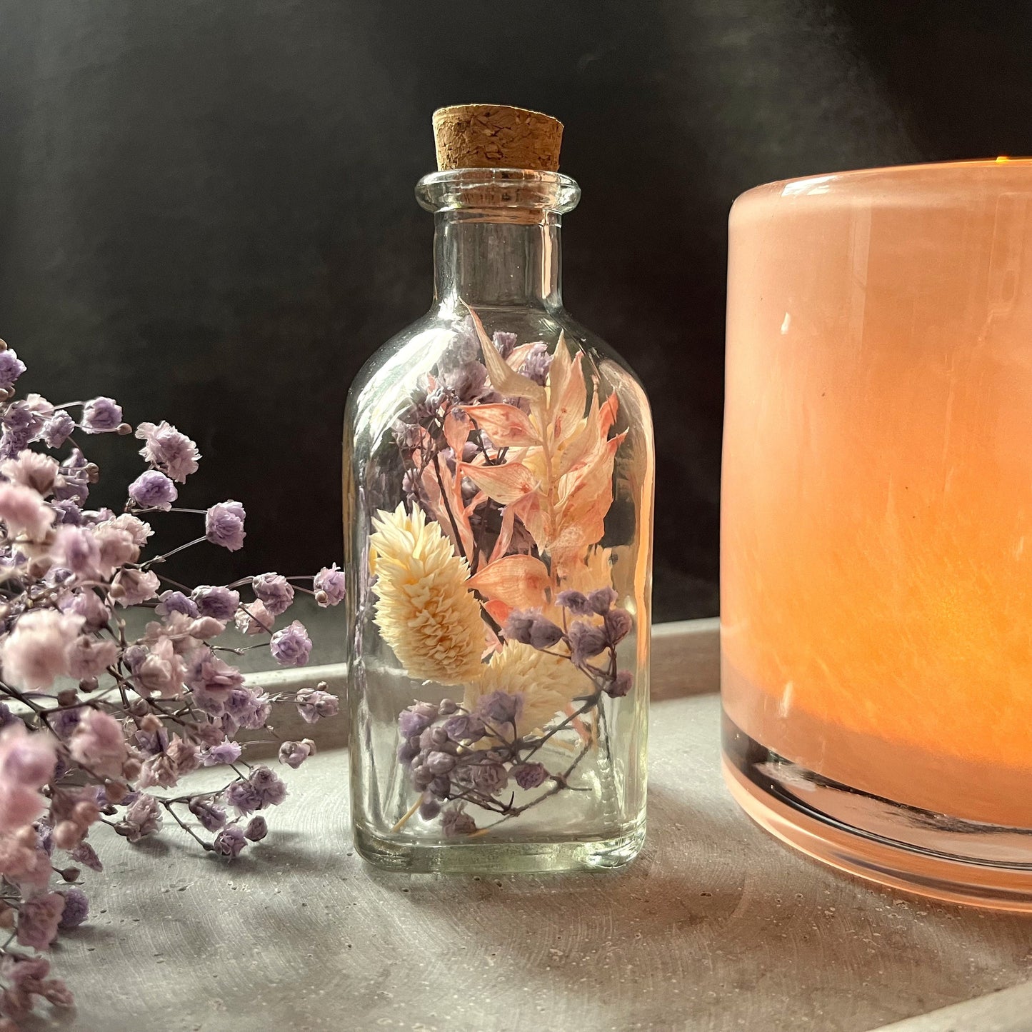 Flowerbottle mit Trockenblumen Mini - Schleierkraut